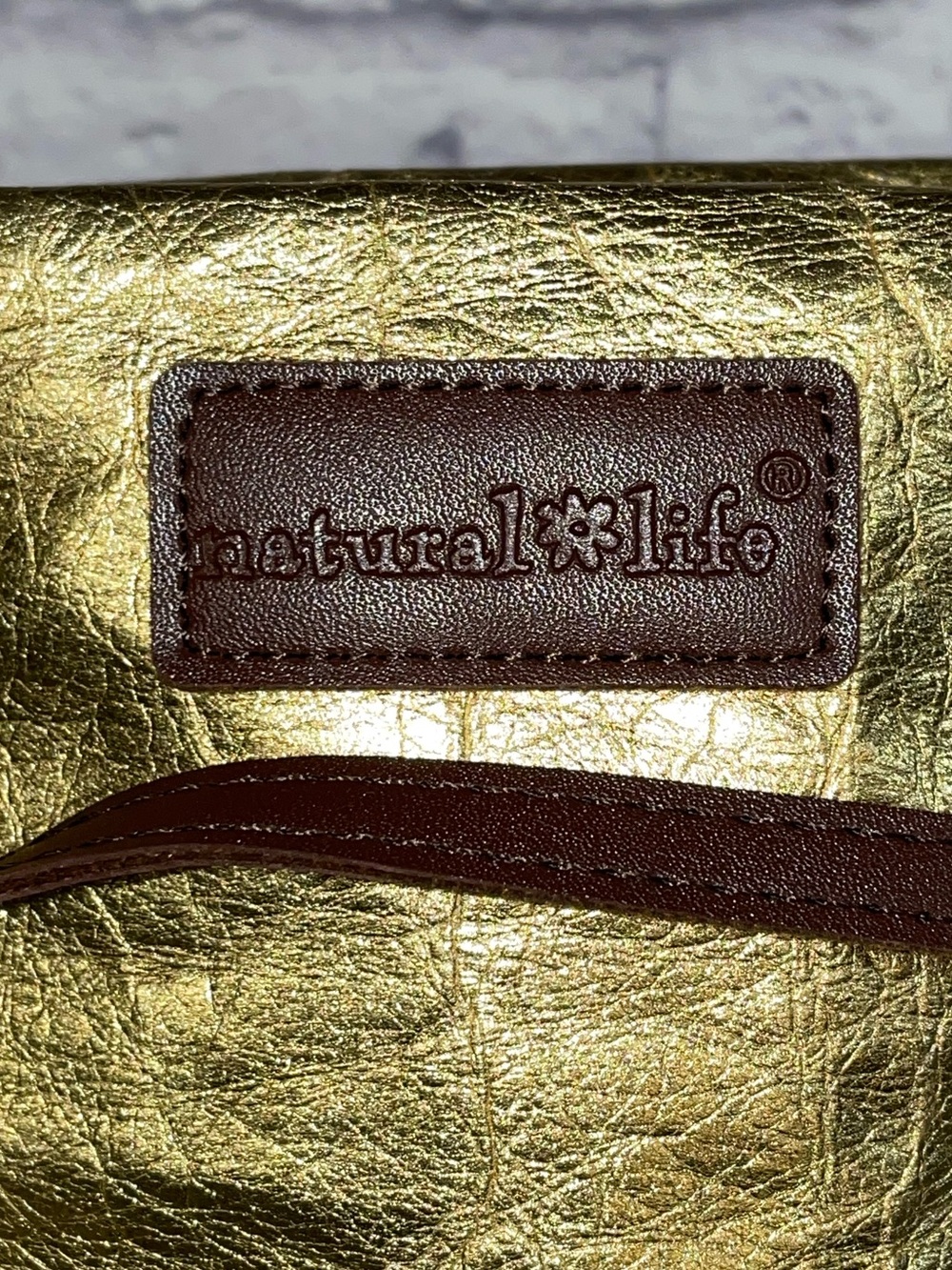 Natural Life Discontinued Shiny Gold Lame' Washable Paper Crossbody Bag - Picture 6 of 8